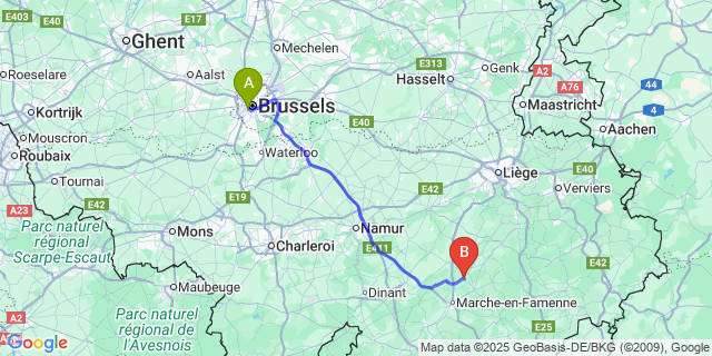 Map: Brussels Midi Train Station to Deulin
