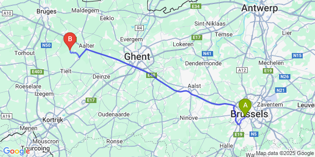 Map: Brussels Midi Train Station to Doomkerke