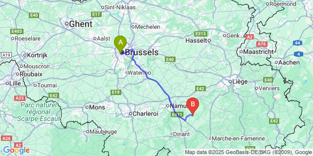 Map: Brussels Midi Train Station to Doyon