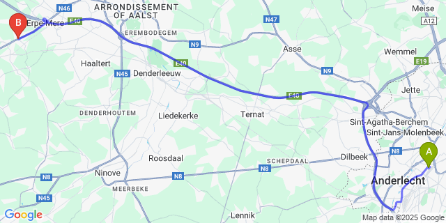 Map: Brussels Midi Train Station to Egem