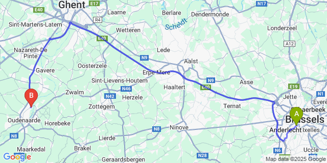 Map: Brussels Midi Train Station to Eine