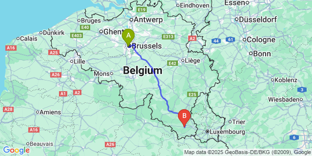 Map: Brussels Midi Train Station to Étalle