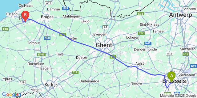 Map: Brussels Midi Train Station to Ettelgem