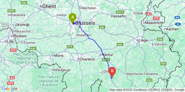 Map: Brussels Midi Train Station to Fenffe
