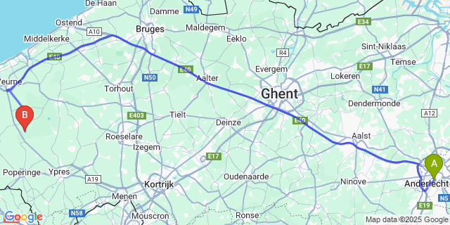 Map: Brussels Midi Train Station to Fintele