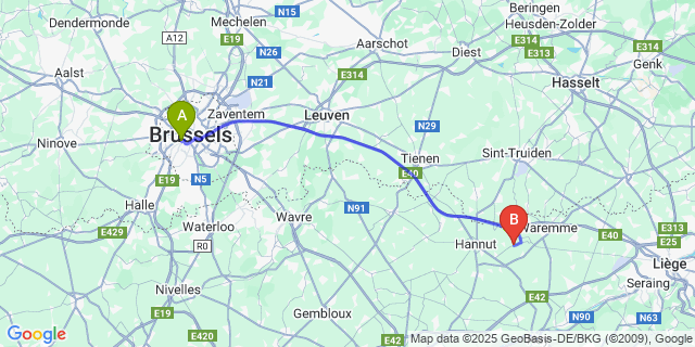 Map: Brussels Midi Train Station to Geer