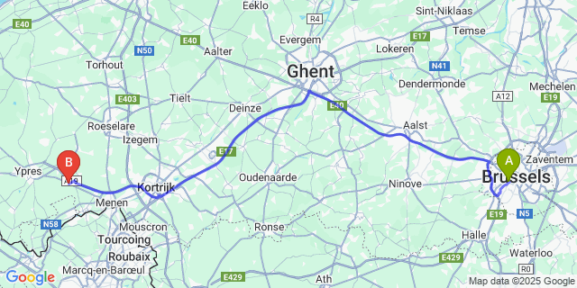 Map: Brussels Midi Train Station to Geluveld
