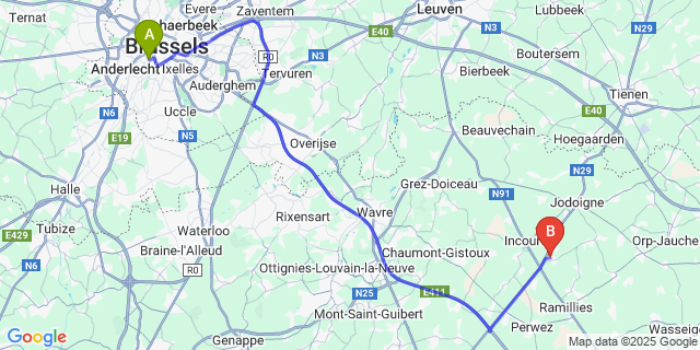 Map: Brussels Midi Train Station to Glimes