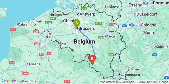 Map: Brussels Midi Train Station to Gros-Fays
