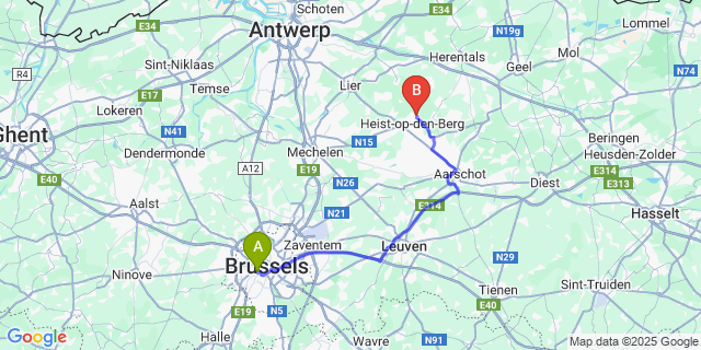 Map: Brussels Midi Train Station to Hallaar
