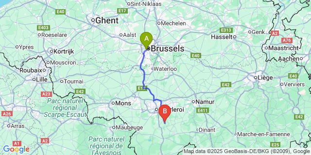 Map: Brussels Midi Train Station to Hanzinne