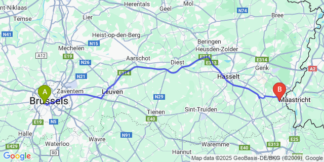 Map: Brussels Midi Train Station to Hees