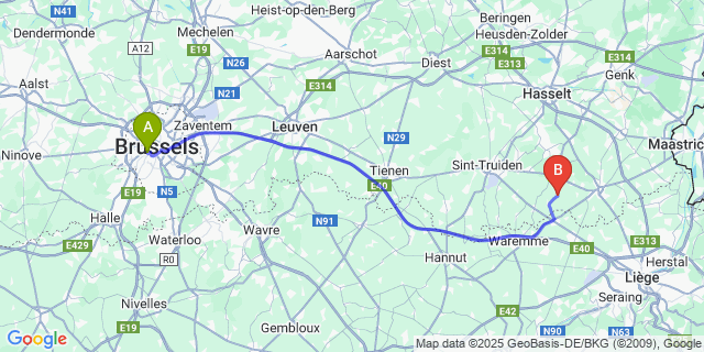 Map: Brussels Midi Train Station to Heks