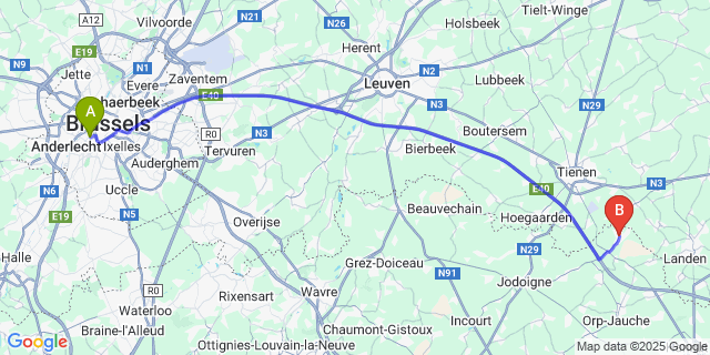 Map: Brussels Midi Train Station to Helecine