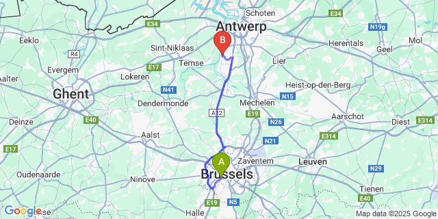 Map: Brussels Midi Train Station to Hemiksem