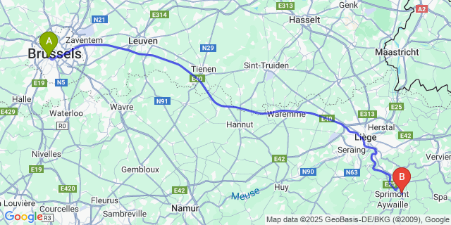 Map: Brussels Midi Train Station to Hotchamps