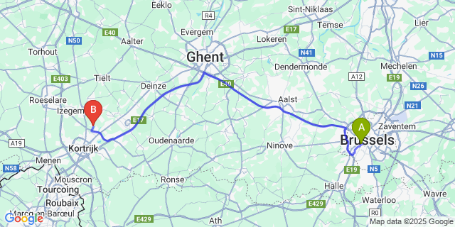 Map: Brussels Midi Train Station to Hulste