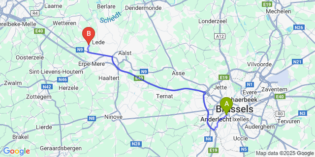 Map: Brussels Midi Train Station to Impe