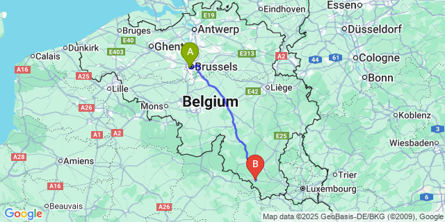 Map: Brussels Midi Train Station to Izel