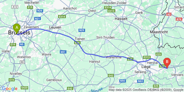 Map: Brussels Midi Train Station to Jose