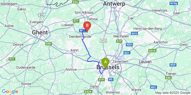 Map: Brussels Midi Train Station to Kastel