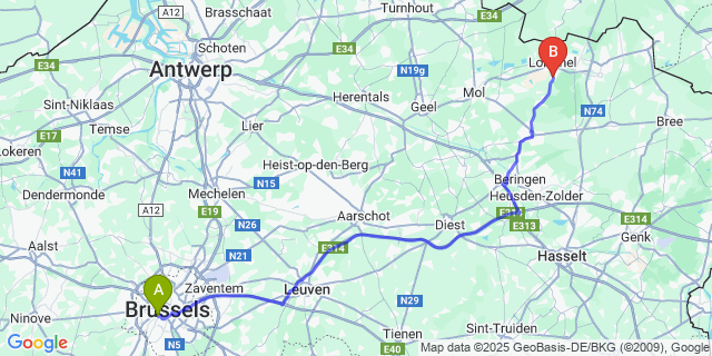 Map: Brussels Midi Train Station to Kattenbos