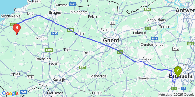 Map: Brussels Midi Train Station to Keiem