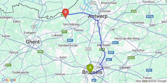 Map: Brussels Midi Train Station to Kemzeke