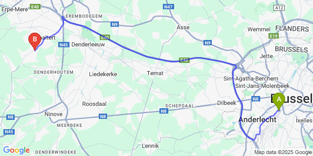 Map: Brussels Midi Train Station to Kerksken