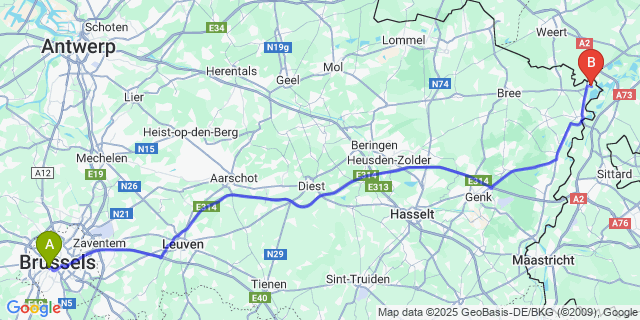 Map: Brussels Midi Train Station to Kessenich