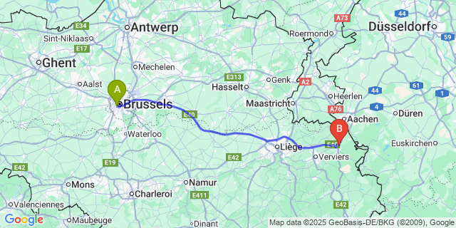 Map: Brussels Midi Train Station to Kettenis