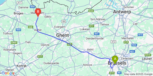 Map: Brussels Midi Train Station to Kleit