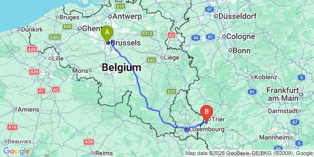 Map: Brussels Midi Train Station to Konz
