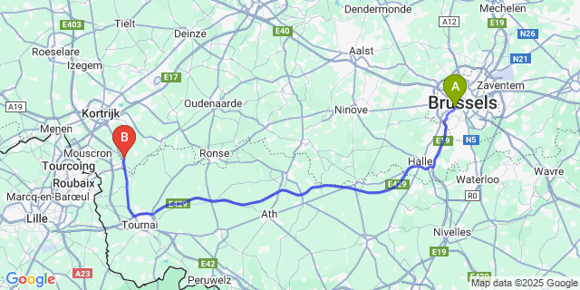 Map: Brussels Midi Train Station to Kooigem
