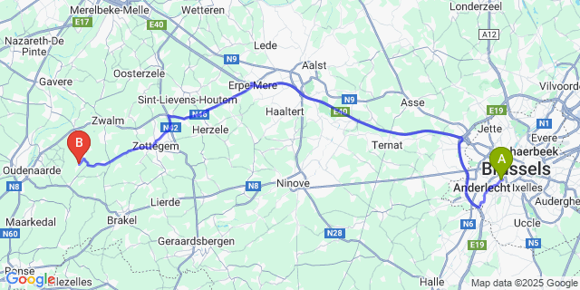 Map: Brussels Midi Train Station to Korsele