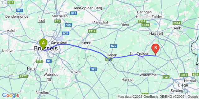Map: Brussels Midi Train Station to Kuttekoven