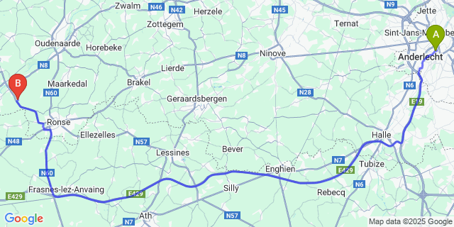 Map: Brussels Midi Train Station to Kwaremont