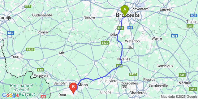 Map: Brussels Midi Train Station to La Bouverie