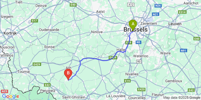 Map: Brussels Midi Train Station to Ladeuze