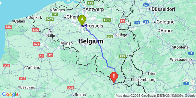 Map: Brussels Midi Train Station to Lamorteau