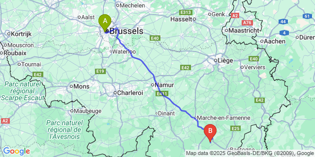 Map: Brussels Midi Train Station to Lavacherie