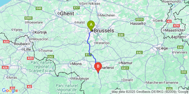 Map: Brussels Midi Train Station to Le Bultia