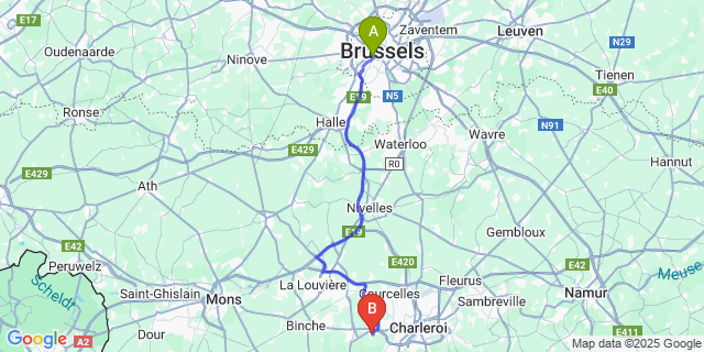 Map: Brussels Midi Train Station to Leernes