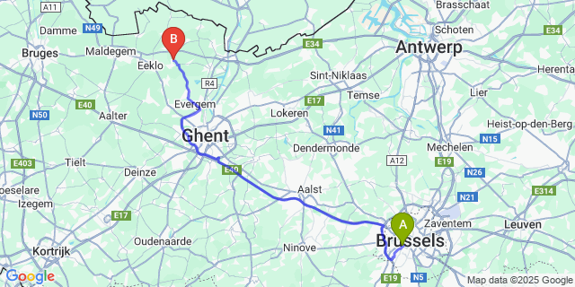 Map: Brussels Midi Train Station to Lembeke