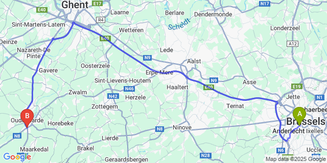 Map: Brussels Midi Train Station to Leupegem