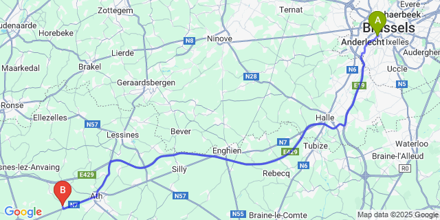 Map: Brussels Midi Train Station to Ligne
