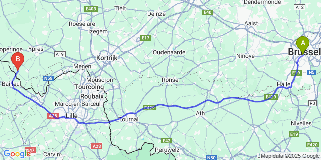 Map: Brussels Midi Train Station to Loker