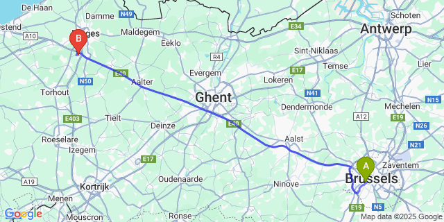 Map: Brussels Midi Train Station to Loppem