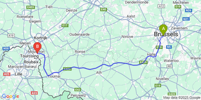 Map: Brussels Midi Train Station to Luingne