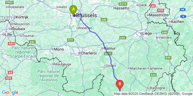 Map: Brussels Midi Train Station to Maissin